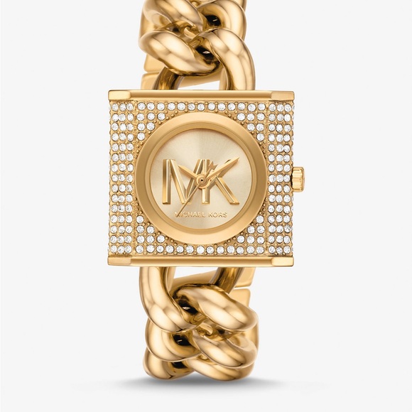 Mini Lock Pavé Gold-Tone Chain Watch - Picture 3 of 5